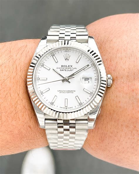 rolex datejust 41 fluted bezel jubilee rhodium bracelet|rolex datejust 41 white jubilee.